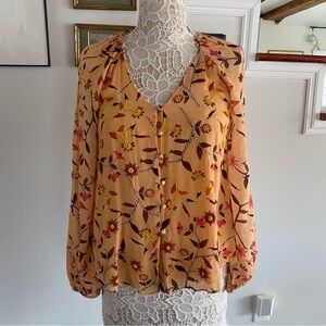 GUAPA x Anthropologie Silk Beaded Floral Blouse Small